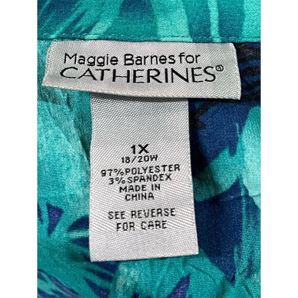 Vintage Maggie Barnes Plus Size 1X Blue Floral Button-Up Blouse - Picture 6 of 6